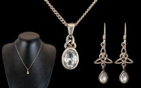 A Contemporary Sterling Silver Necklace and Earring Set - in the Celtic Design faceted white topaz