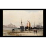 Paul Marny (1829 - 1914) Original Watercolour Drawing Normandy coastal scene - both inscribed and