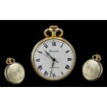 Time Master Open Faced Pocket Watch white enamel dial with Roman numerals, centre seconds, base