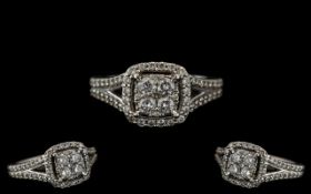 Ladies Contemporary Designed 10ct White Gold Diamond Set Dress Ring attractive design,