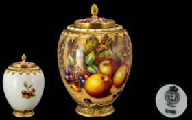 Royal Worcester Handpainted Large and Impressive Signed Lidded Ginger Jar of Globular form Fallen