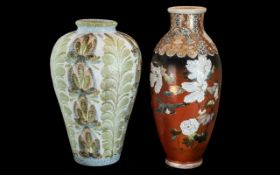 An Oriental Japanese Vase with Floral Decoration, together with a Denby vase. Height 14".