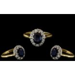 18ct Gold Attractive Sapphire and Diamond Set Cluster Ring, Flower head Design.