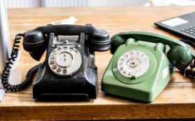 Two Vintage Telephones, comprising a black GPO 312L in black bakelite type,