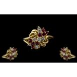 Ladies - Expensive 1980's 18ct Gold Ruby and Diamond Set Cluster Ring. Hallmark London 1988.