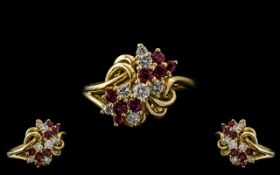 Ladies - Expensive 1980's 18ct Gold Ruby and Diamond Set Cluster Ring. Hallmark London 1988.