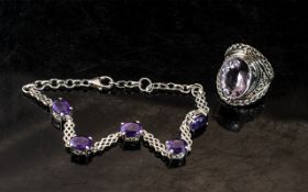 Rose De France Amethyst (8cts) sterling silver ring, sterling silver bracelet size 7.5 Inches.