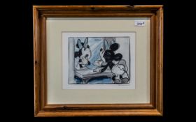 Disney Print 'Mickey's Surprise Party 1939', mounted, glazed and framed, print measures 10" x 8",