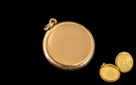 15ct Gold Edwardian Locket, Plain Round Form, Marked 15ct To Interior And Engraved ''Alice From Will