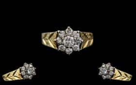 Ladies 18ct Gold - Attractive Diamond Set Cluster Ring, Flower head Design. Marked 18ct to