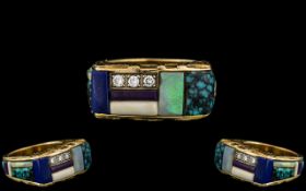 American - 14ct Gold Handmade Bespoke Diamond and Semi-Precious Stone Set ' Eagle Boy ' Heavy Ring.