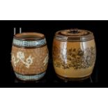 Royal Doulton Tobacco Jars. Doulton Tobacco Jars, two in total, one has missing lid.