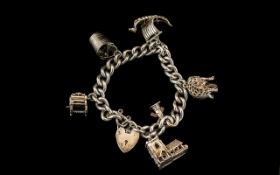 Vintage Silver Heavy Charm Bracelet, a chunky bracelet with very good charms including a Stanhope,