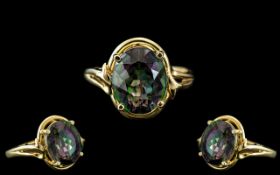 14ct Gold - Attractive Mystic Topaz Set RIng. Marked 14ct.