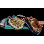 Collection of Beautiful Vintage Silk Scarves, including a Clifford Bond tan and floral square scarf,
