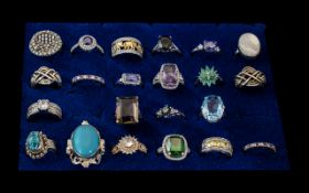 A Good Collection of Vintage Sterling Silver Stone Set Dress Rings ( 22 ) Rings In Total.