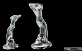 Lalique - France Signed Large Frosted Glass Figure of a Female Nude ( Dancer ) With Clear Glass