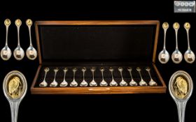 John Pinches Royal Society for the Protection of Birds Set of 12 Sterling Silver Spoons,