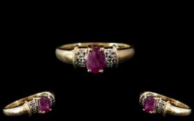 Ladies - Attractive 14ct Gold Ruby and Diamond Set Dress Ring. Marked 14ct to Interior of Shank.