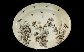 Large Victorian Cream Transfer Ware Platter decorated with bees, flies and daisies. Registered 1884,