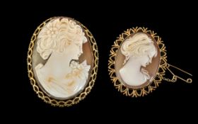 Ladies 9ct Gold - Attractive / And Well Carved Oval Shell Cameo, Depicting The Portrait Bust of a