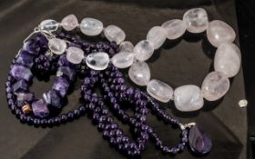 Zambian Amethyst Silver Pendant Necklace, 18'' long, 151.5 carats, together with a chunky Rose