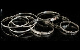 Large Collection of Silver Bangles. Mixe