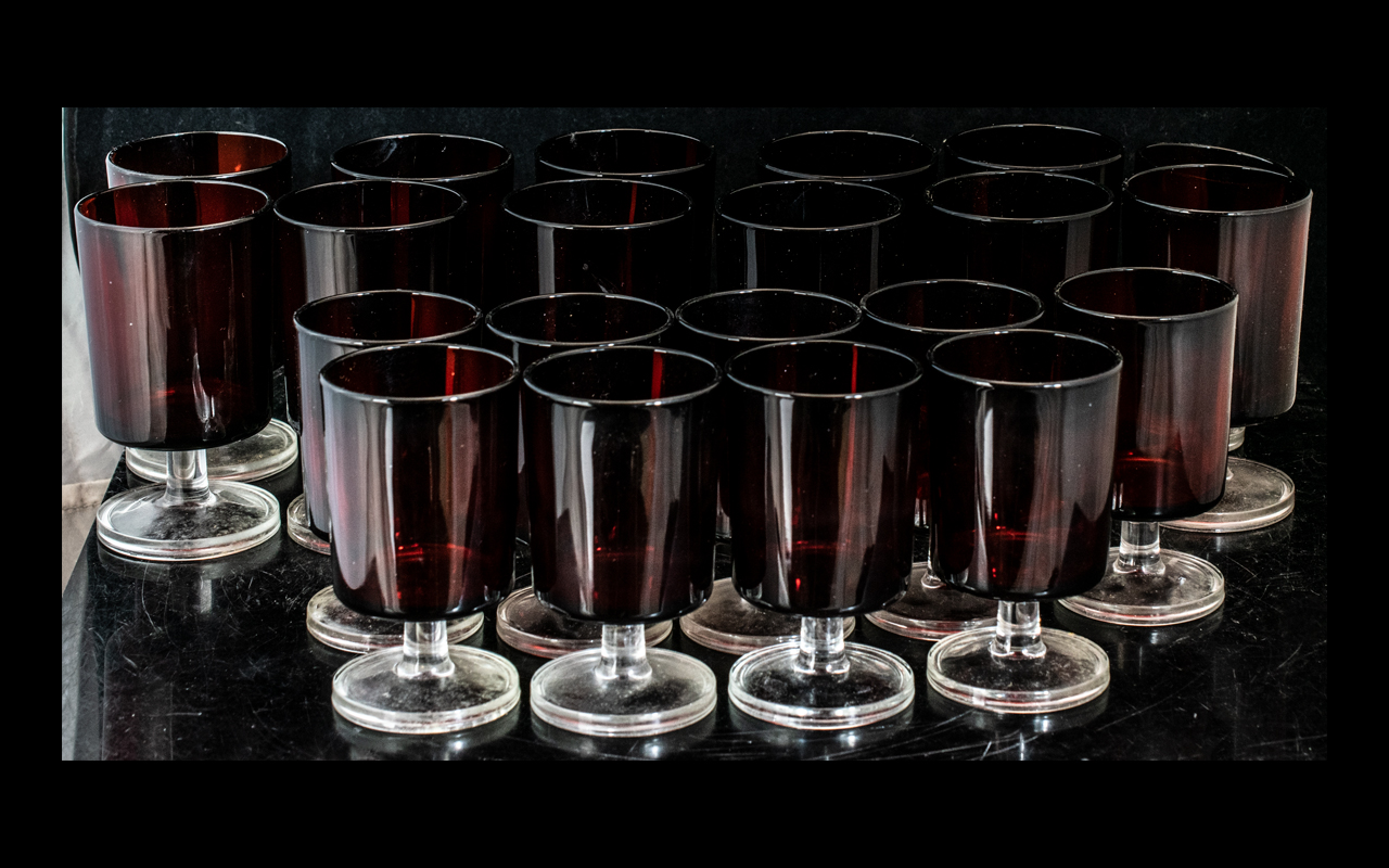 Collection of 21 Cranberry Glasses, in g