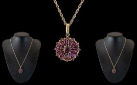 9ct Gold Pendant Set with Amethysts of E