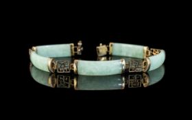 A 9ct Gold & Jadeite Bracelet, rectangul