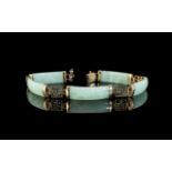 A 9ct Gold & Jadeite Bracelet, rectangul