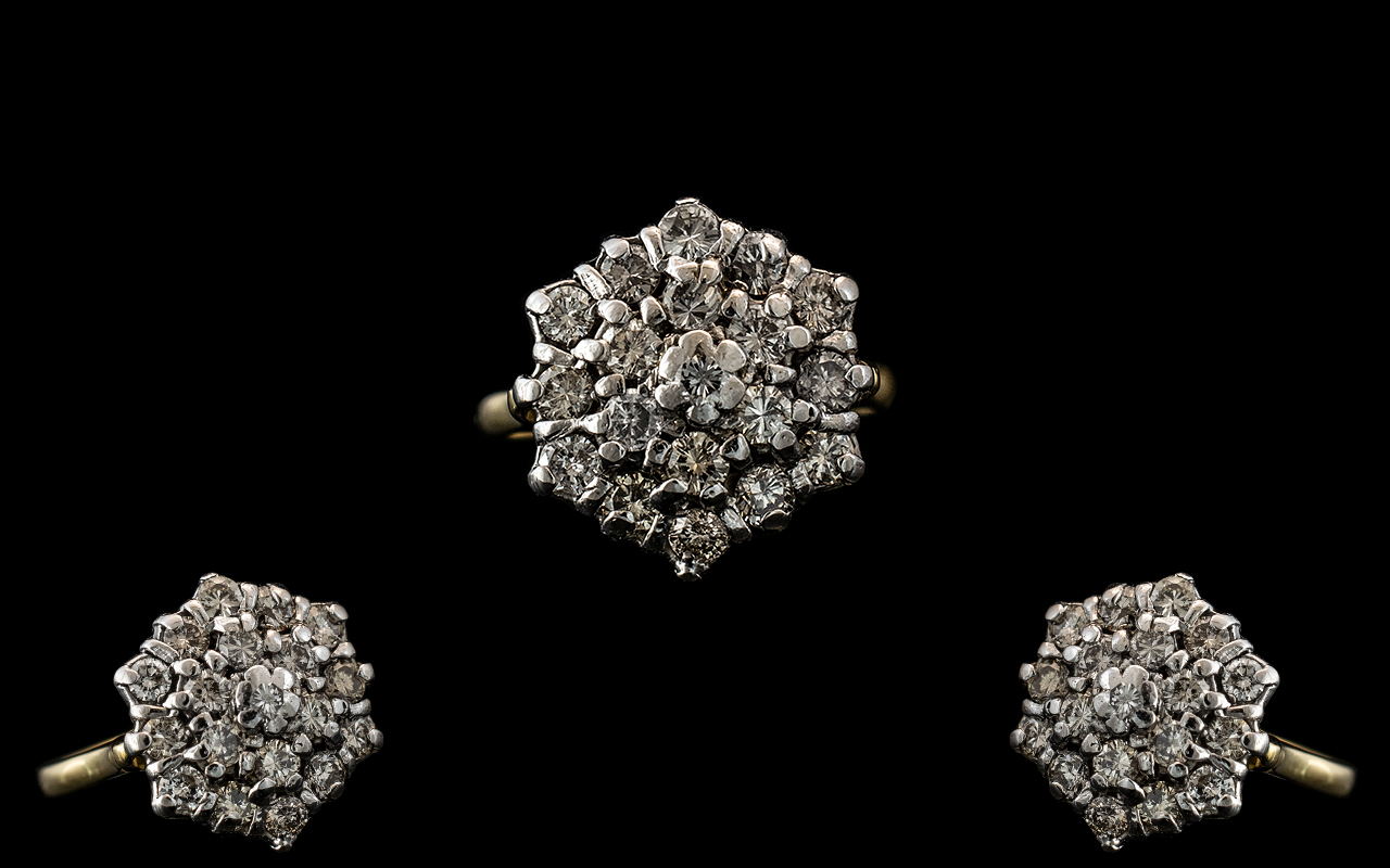 Ladies 18ct Gold Diamond Set Cluster Rin