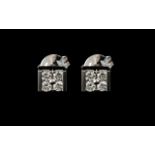 18ct Gold Diamond Set Stud Earrings, squ