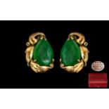 18ct Gold - Fine Quality Pair of Jade Se