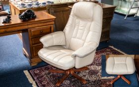 Leather Stressless Chair & Matching Footstool, cream leather on a beech wood frame.