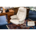 Leather Stressless Chair & Matching Footstool, cream leather on a beech wood frame.