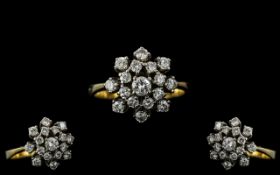 Ladies Superb 18ct Gold Diamond Set Cluster Ring, the brilliant cut diamond of white colour,