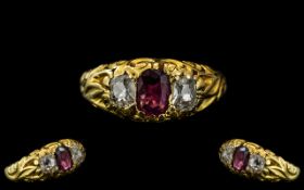 Antique Period Attractive 18ct Gold Ruby and Diamond Set Ring,