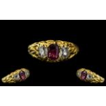 Antique Period Attractive 18ct Gold Ruby and Diamond Set Ring,