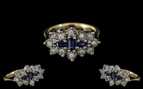 Ladies - Attractive 9ct Gold Sapphire and Diamond Set Dress Ring, Illusion Set. Full Hallmark to