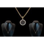 Ladies Attractive 9ct Gold Pendant Set with Diamonds & Sapphires of Circular Form - with Attached