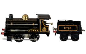 Hornby 2710 0-Gauge LNER Clockwork Steam Locomotive and Tender. Date 1923-24. Black Colour way.