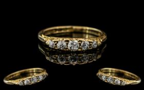 Edwardian Period 18ct Gold - Attractive 5 Stone Diamond Set Ring of Excellent Quality.