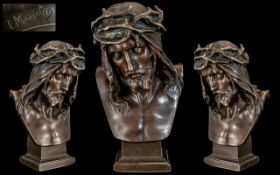 Eugene Marioton Paris 1854 - 1933 - A Fine Quality Bronze Sculpture / Bust of Christ. c.1900. With