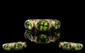 Ladies - Attractive 9ct Gold Peridot and Diamond Set Ring. Full Hallmark to Interior of Shank.
