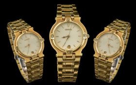Gucci - Ladies Attractive 18ct Gold Plated Wrist Watch with Integral Bracelet with Concealed Clasp.