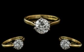 Ladies - Superb 18ct Gold Single Stone Diamond Set Ring.