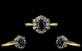 18ct Gold Attractive Diamond and Sapphire Set Cluster Ring, marked 18ct to interior of shank,