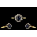 18ct Gold Attractive Diamond and Sapphire Set Cluster Ring, marked 18ct to interior of shank,