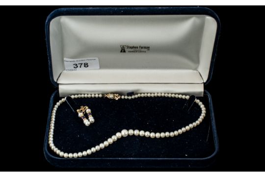 A 16 inch Graduation Pearl Necklace with 9ct gold clasp, together with a pair of pearl and